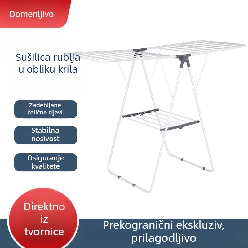 Stojeći stalak za sušenje odjeće s oblikom krila, za unutarnje prostore i balkon, sklopiv, višestruke namjene