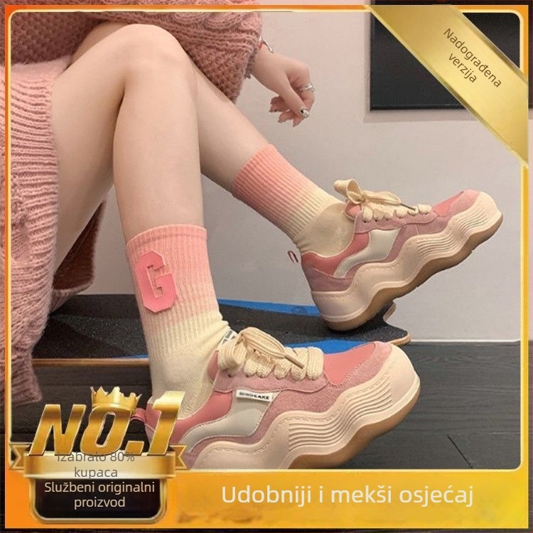 Ženske tenisice s debelim potplatom, prozračne i svestrane, sportsko casual, bijele za proljeće i jesen