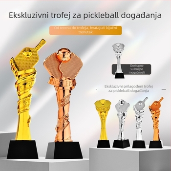 Pickleball trofej od smole – zlatna, srebrna i brončana, 280 mm, mogućnost prilagodbe logotipa