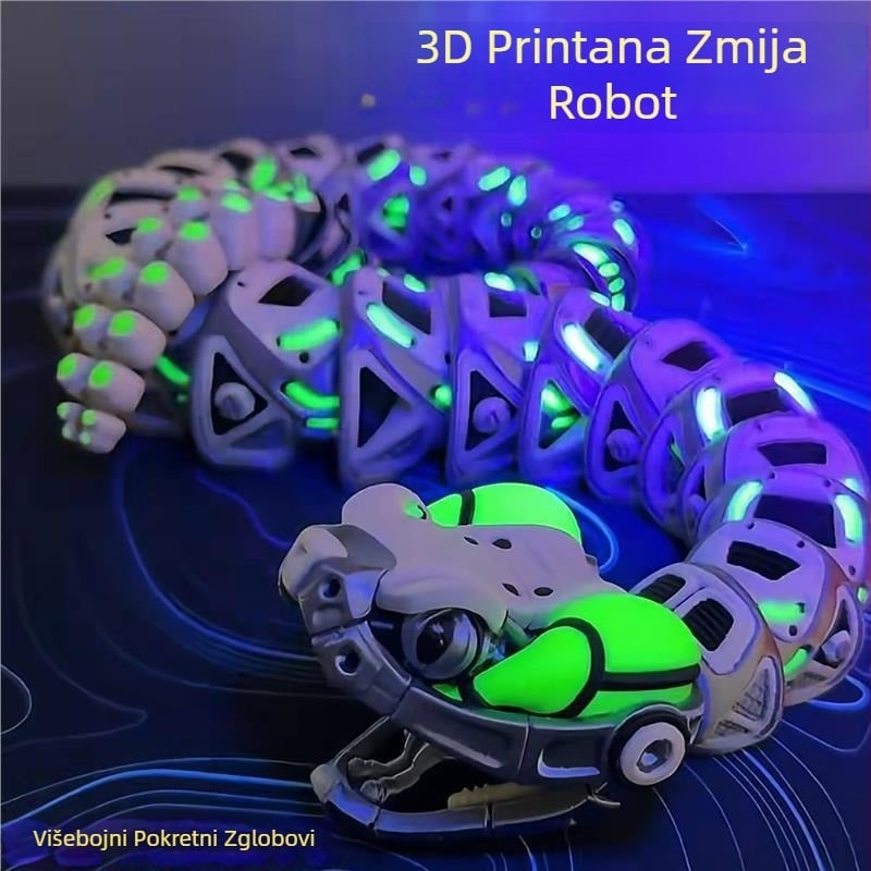 Višebojna 3D ispisani zmija s pokretnim zglobovima — realističan model životinje, ukras za djecu