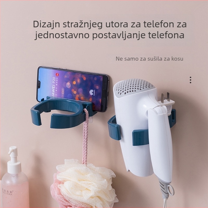 Držač za sušilo za kosu, zidni bez bušenja, s usisnim držačem za kupaonicu