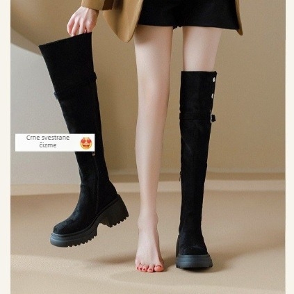Ženske čizme iznad koljena, dva načina nošenja, debeli fleece, zimske čizme, smeđa, western stil