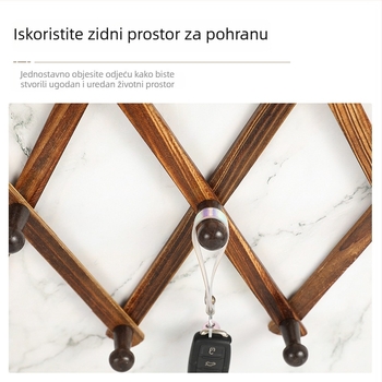 Teleskopska sklopiva vješalica za odjeću za kućnu upotrebu, zidna, od karboniziranog borovog drveta