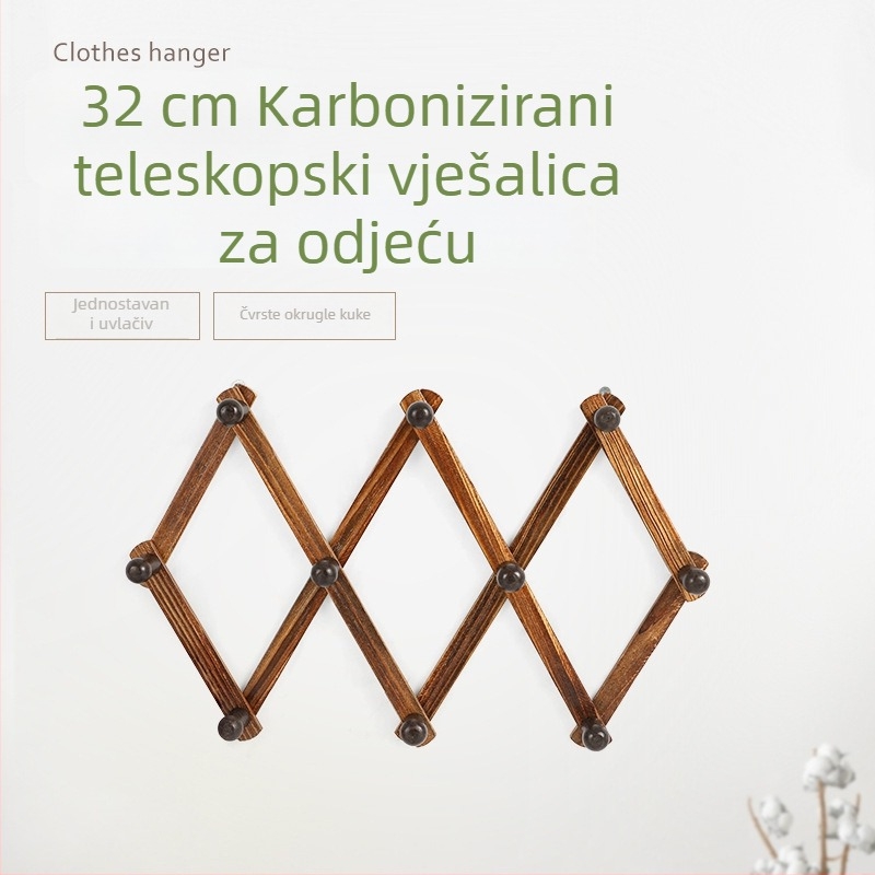 Teleskopska sklopiva vješalica za odjeću za kućnu upotrebu, zidna, od karboniziranog borovog drveta