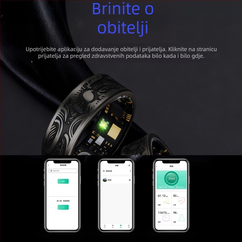 Pametni prsten za praćenje srčanog ritma i zasićenja kisikom, zdravstveno praćenje, brojanje koraka, Bluetooth, retro stil, personaliziran.