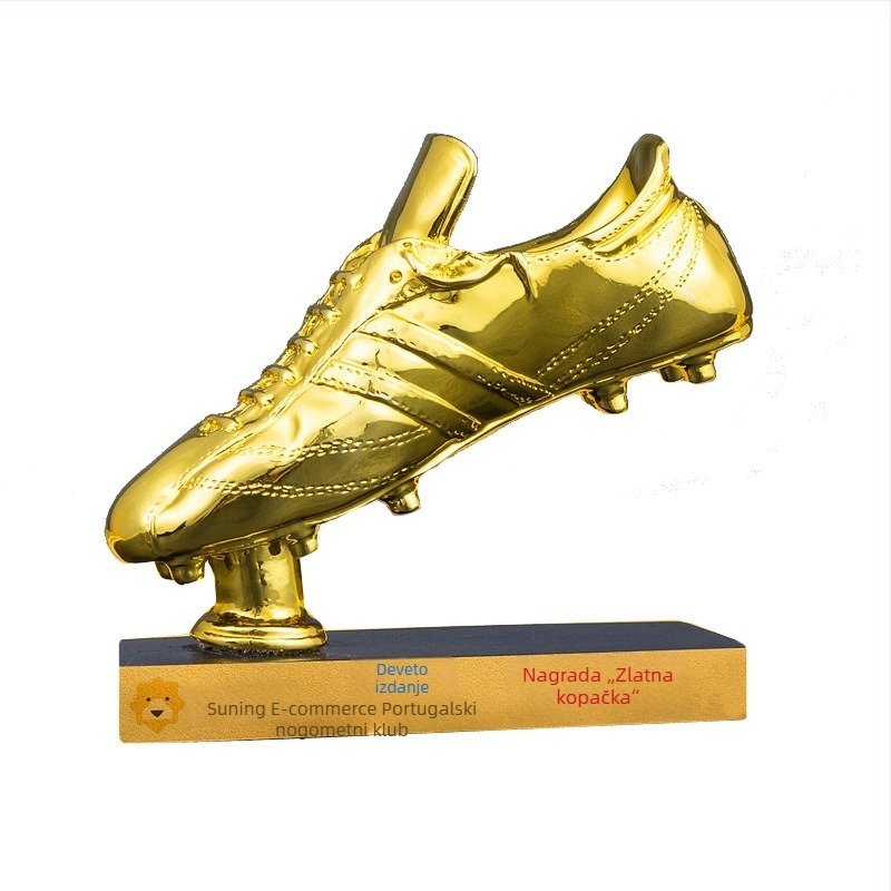 Smolom obloženi nogometni trofej prvaka s pozlaćenim završetkom, kreativni dizajn, Ronaldo i Messi, Zlatna cipela za najboljeg strijelca