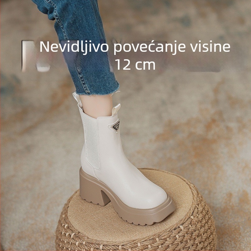 Ženske gležnjače s debelim đonom i elastičnim dizajnom, 2024 novi model britanskog stila, svestrane kratke čizme s blagim povećanjem visine