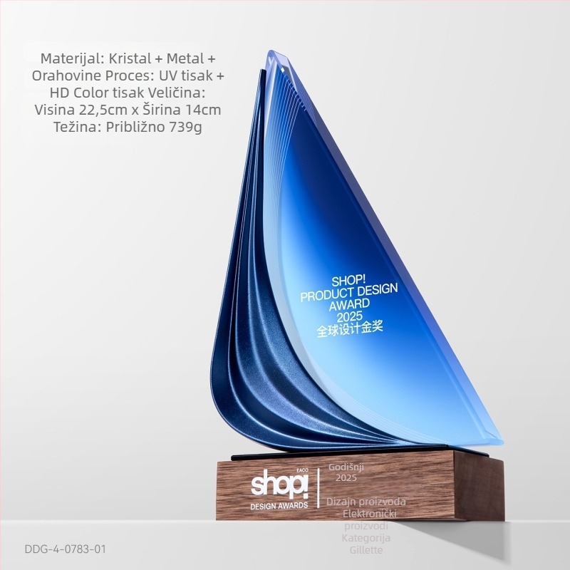 Kreativna kristalna trofeja s metalnom graviranjem u obliku jedrilice – prilagođena svečana nagrada za godišnju skupštinu