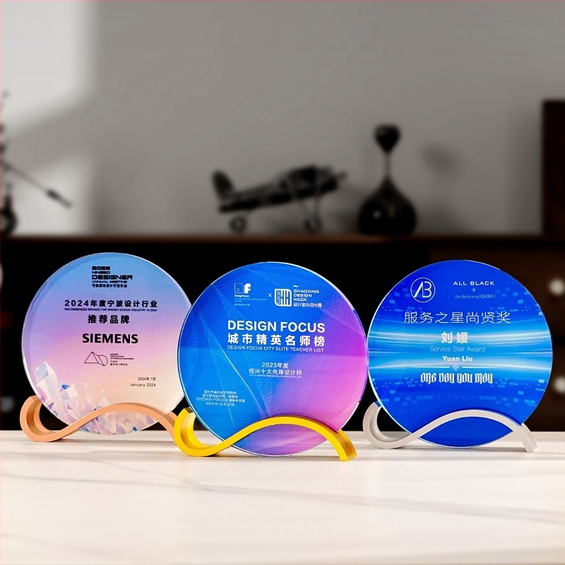 Metalni trofej s bazom od kristala i trakom, kreativna nagrada za godišnji sastanak, kristalna medalja s tiskom u boji, veleprodaja