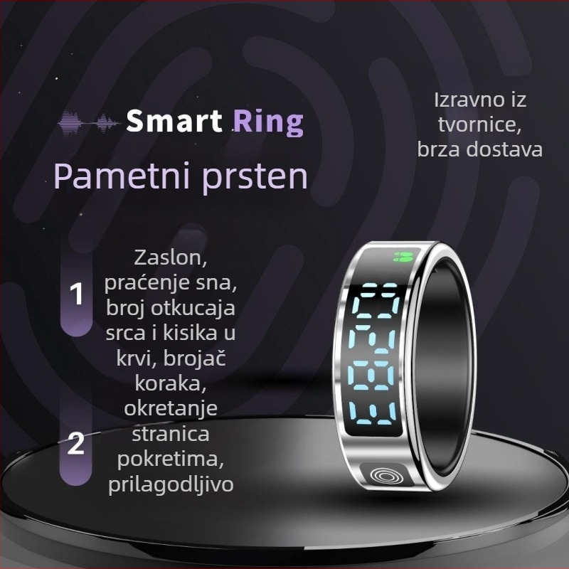 SR08 prsten s dodirnim zaslonom: praćenje srčanog ritma, zasićenja kisikom, sna, brojanja koraka i praćenja zdravlja