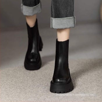 Ženske Martin čizme s debelim potplatom, zadnji zip, okrugla špička, britanski stil, platforma, fleece podstava