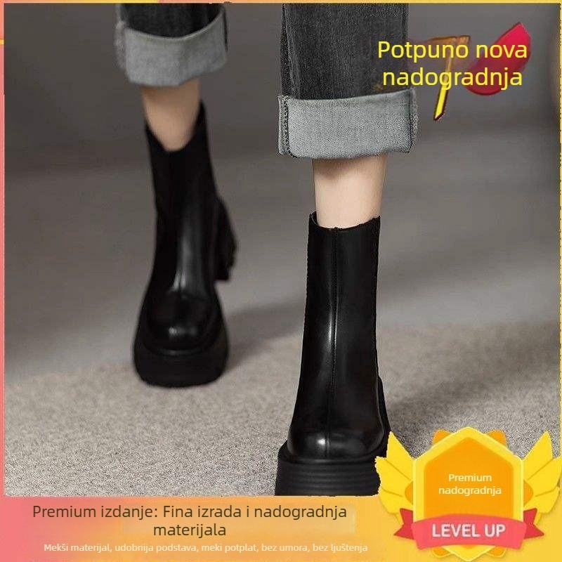 Ženske Martin čizme s debelim potplatom, zadnji zip, okrugla špička, britanski stil, platforma, fleece podstava