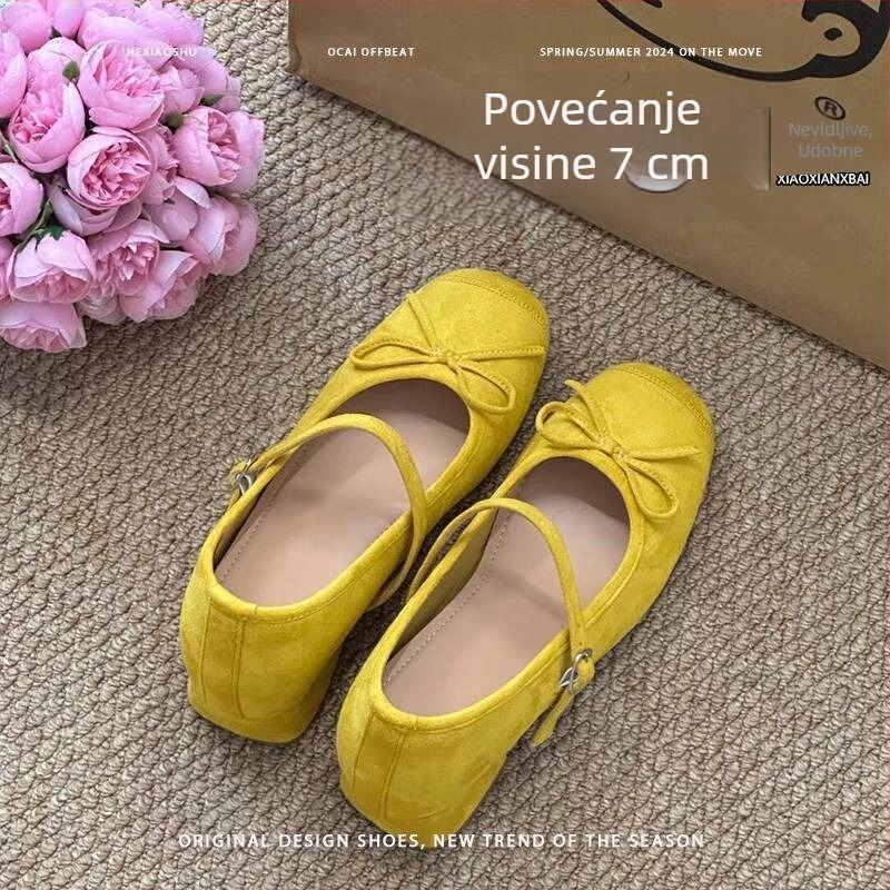 Kožne Mary Jane cipele s okruglim vrhom, debeli blok potpetica, skrivena platforma, retro mašna, kopča za kaišu, protuklizna podloška