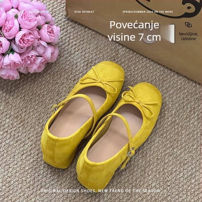 Kožne Mary Jane cipele s okruglim vrhom, debeli blok potpetica, skrivena platforma, retro mašna, kopča za kaišu, protuklizna podloška