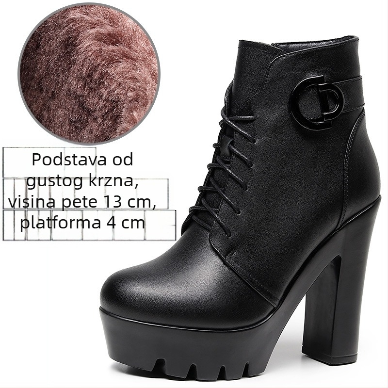 Martinske čizme s okruglim vrhom, 13 cm platformom, debelim potplatom, britanskog stila, podstavljene umjetnom vunom, zimske gležnjače za jesen i zimu