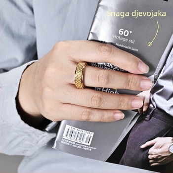 Retro prsten s ljuskama zmaja, rotirajući, od titan čelika, s motivom anđelskog pera, za ublažavanje tjeskobe
