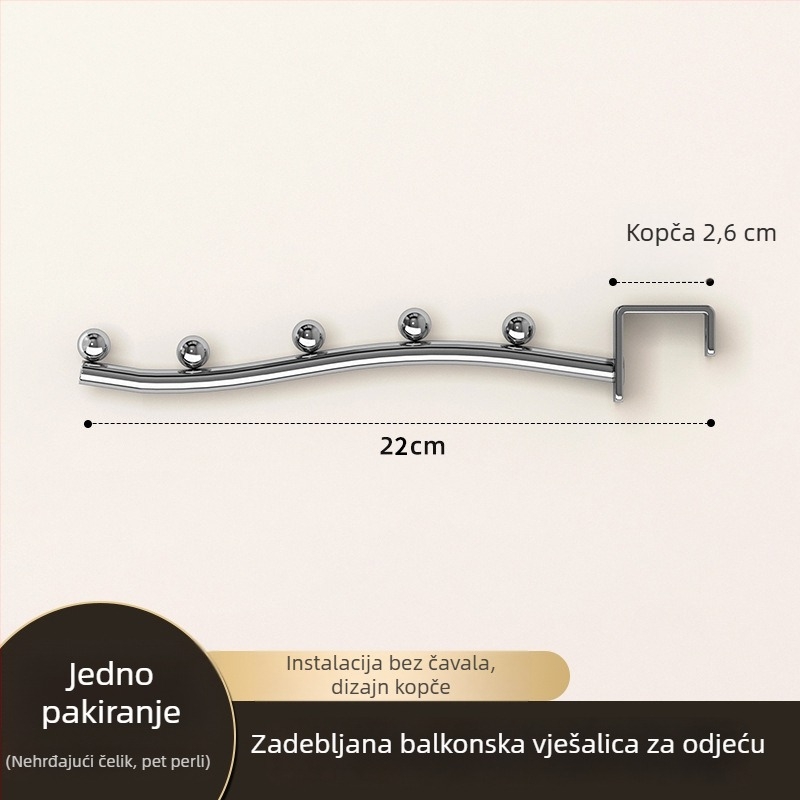 Prijenosni stalak za sušenje rublja od nehrđajućeg čelika, s jednom šipkom, kukom uz krevet i kukama za prozor protiv krađe