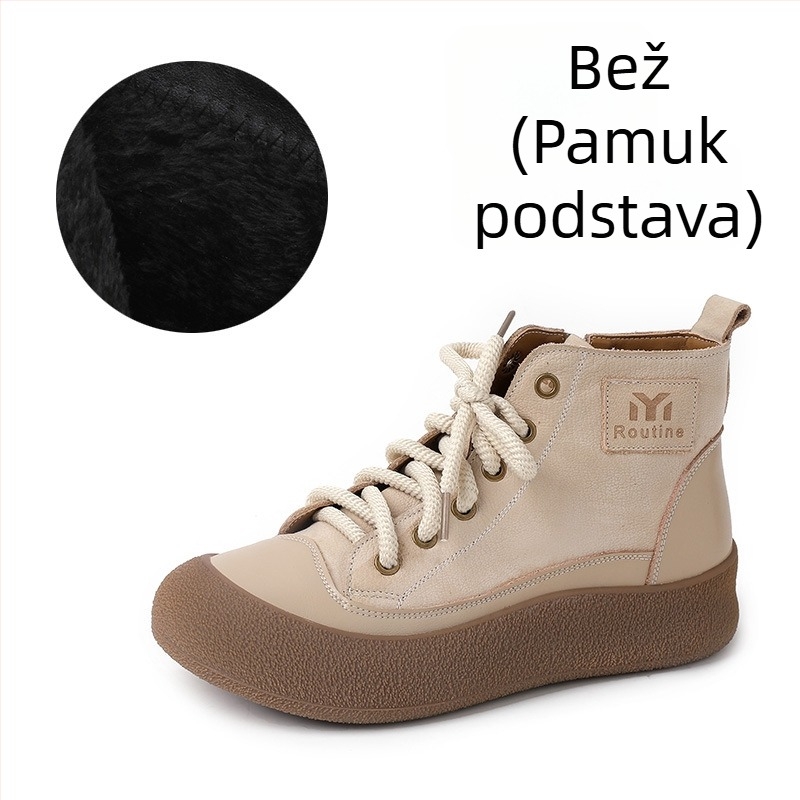 Ženske Martin čizme od prave kože za jesen-zimu 2025, s fleecem, debela potplat, blok boja, retro stil, visok gornji dio