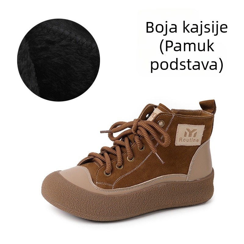 Ženske Martin čizme od prave kože za jesen-zimu 2025, s fleecem, debela potplat, blok boja, retro stil, visok gornji dio