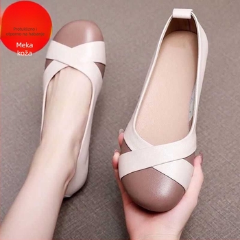 Loafers od teleće kože prve klase s mekim potplatom, slip-on, za žene, proljeće i jesen, okrugli vrh, ravna potpetica, pogodni za žene srednje dobi i starije