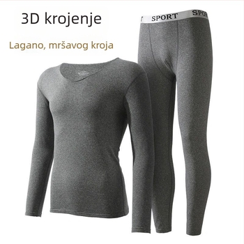Muški ultra-tanki nešivani termalni set s V-izrezom, s flisom i milk silk tkaninom za jesen-zimu