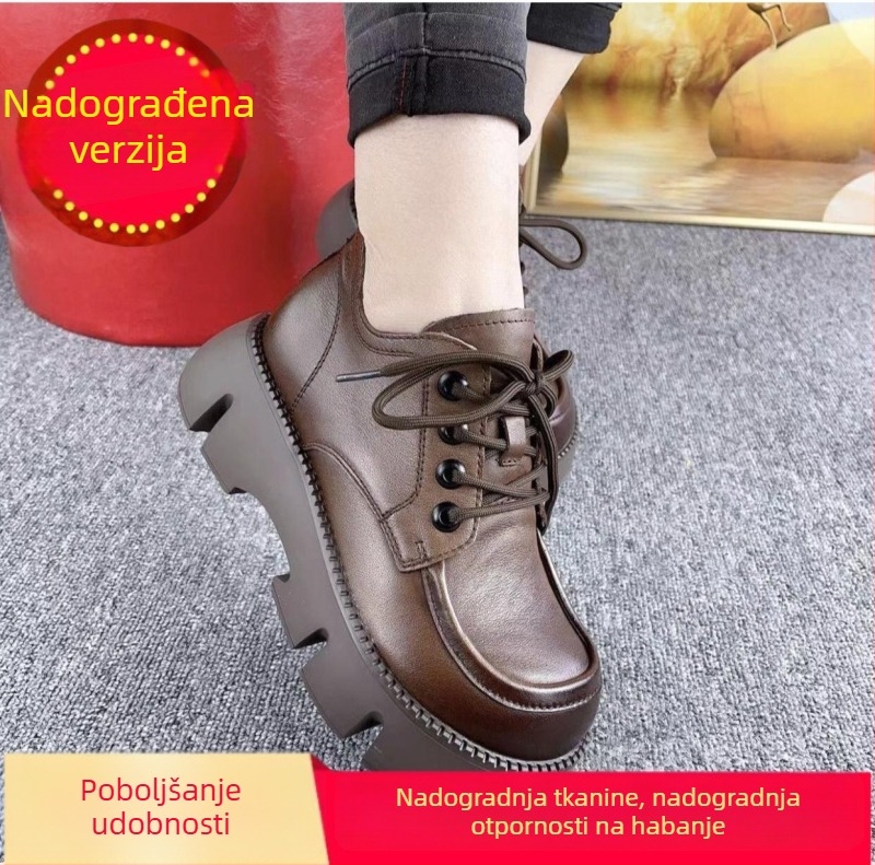 Woodpecker ženske cipele od prave kože s plišastim podstavom, debeli potplat, vezanje, povećanje visine, svakodnevno, jesen-zima 2025