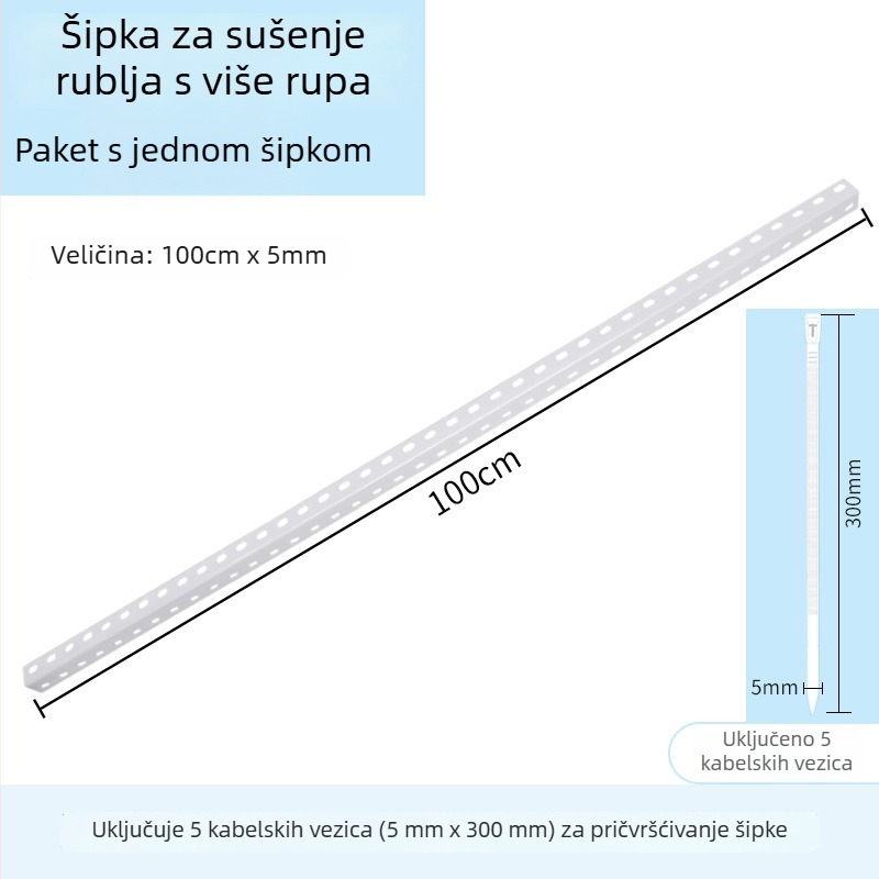 Željezni sušilo za odjeću pored kreveta s perforiranim dizajnom i više od tri kuka