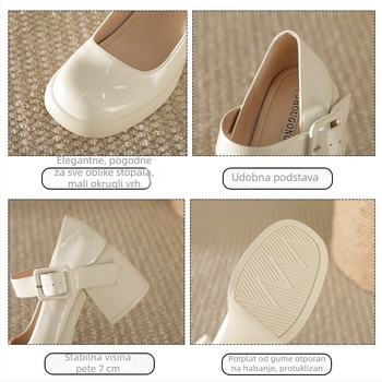 Ženske Mary Jane kožne cipele s 7 cm debelim petom, kvadratnim nosom, slip-on, udobne