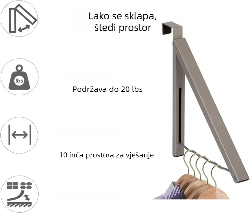 Sklopiva zidna vješalica za odjeću, bez bušenja