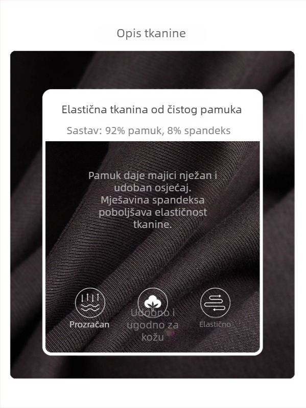 Crni ženski T-shirt s U izrezom, kratki rukavi, pamuk, uski kroj za ljeto
