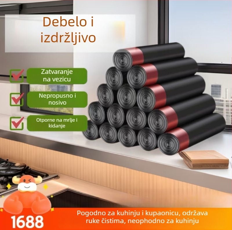 Debele vreće za otpad sa šnurnom, za kućnu upotrebu, velike veličine, s ručkama, pogodne za kuhinju i studentski dom