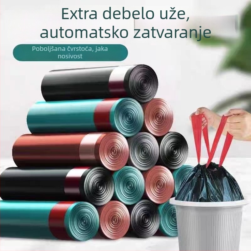 Debele vreće za otpad sa šnurnom, za kućnu upotrebu, velike veličine, s ručkama, pogodne za kuhinju i studentski dom
