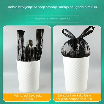 Crne jednokratne vreće za smeće, debele, s ručkama u stilu prsluka, kućna upotreba, paket od 100 kom.