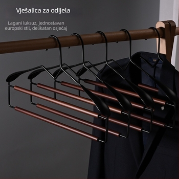 Patentirana visokokvalitetna metalno-drevena vješalica za hlače, bez ostavljanja tragova i protuklizna, za kućnu upotrebu, pogodna za skladištenje odijela, hlača i šalova u ormaru