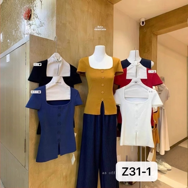 Ženski T‑shirt od ice silk s kratkim rukavima, kvadratni ovratnik, slobodan kroj, ljetni top s razparkom, elegantan