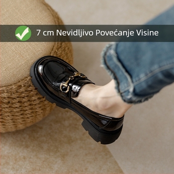 Ženske kožne loaferice s debelim potplatom i unutarnjim povećanjem visine, 2024 novi model za proljeće i jesen, britanski stil, crne