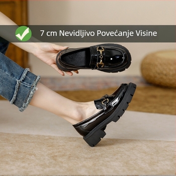 Ženske kožne loaferice s debelim potplatom i unutarnjim povećanjem visine, 2024 novi model za proljeće i jesen, britanski stil, crne
