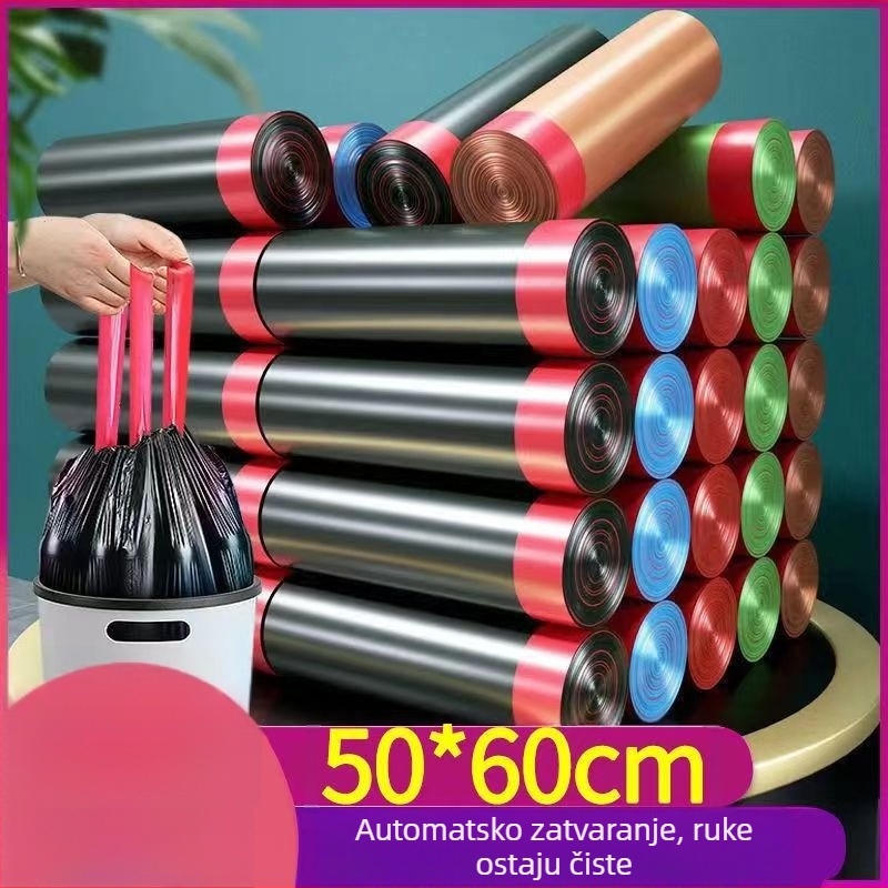 Jednokratne vreće za smeće s vezicama, 50 × 60 cm, ekstra debeli, kućanstvo, biološki razgradivi, kuhinja i kupaonica