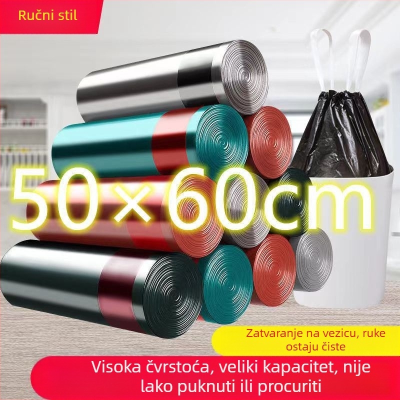 Jednokratne vreće za smeće s vezicama, 50 × 60 cm, ekstra debeli, kućanstvo, biološki razgradivi, kuhinja i kupaonica
