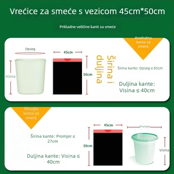 Kese za smeće sa šnurnom, pojačane, plastične, 100 kom, crne, za kućnu upotrebu u kuhinji, s ručkama