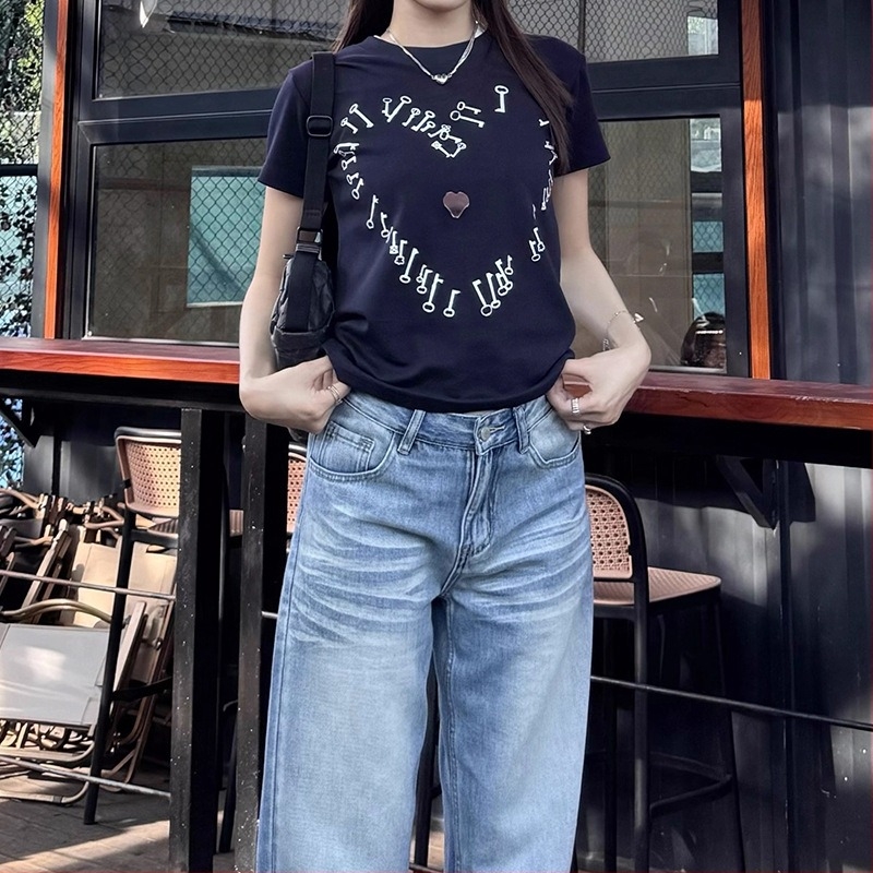 Ženski kratki T‑shirt s otiskom srca u američkom retro ulicnom stilu, uski kroj, za proljeće i ljeto