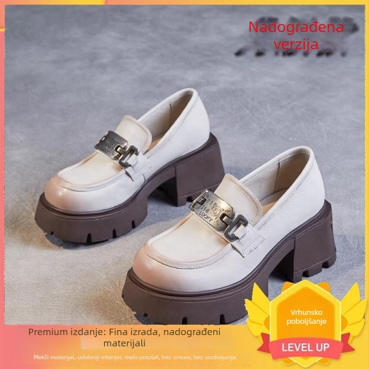 Ženske loaferice s debelim potplatom za povećanje visine, jesen 2025, francuski stil, britanska metalna kopča, ravne cipele