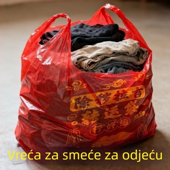 Velike debele crvene plastične vrećice s ručkama za skladištenje i organizaciju stare odjeće