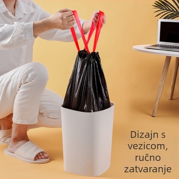 Crna vreća za otpad sa šnira za zatvaranje, debeli PE, prijenosna, velika za kućnu upotrebu