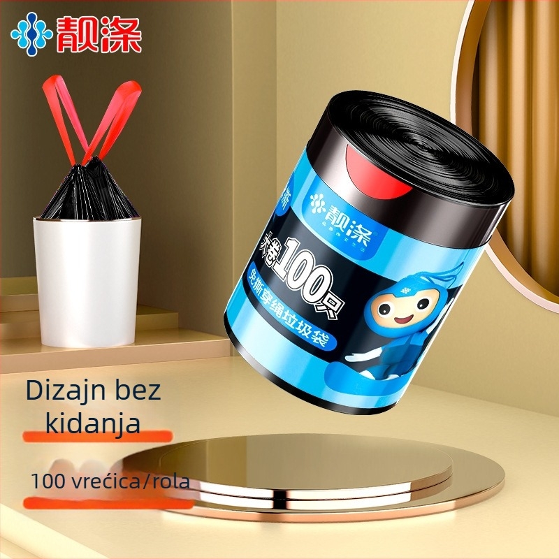Crna vreća za otpad sa šnira za zatvaranje, debeli PE, prijenosna, velika za kućnu upotrebu