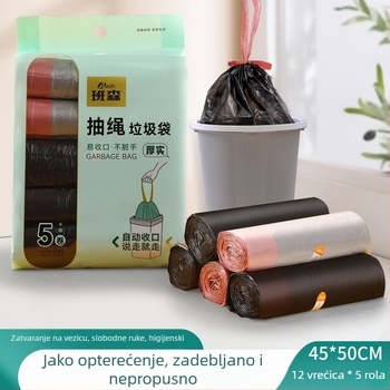 Crne vrećice za smeće sa šnnom, kućanstvo, debele, 45×50 cm, automatsko zatvaranje, perforirana linija za kidanje