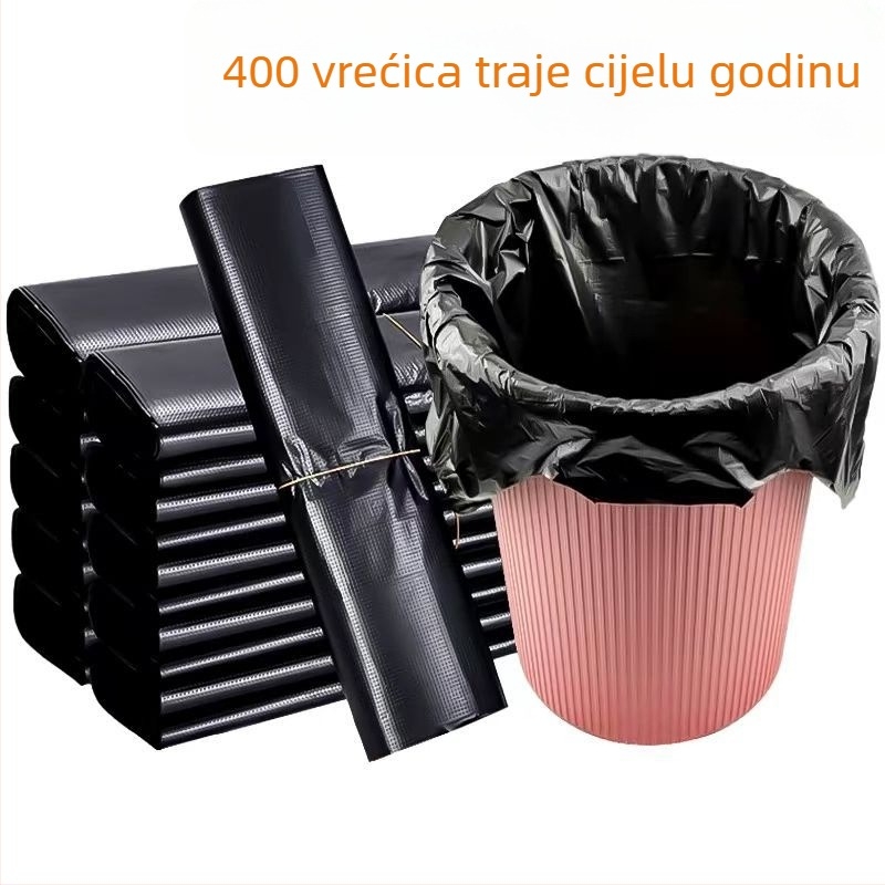 Vreće za smeće s vezicama u stilu veste, crne, za komercijalnu i kućnu upotrebu, s ručkama, dostupne u veličinama ekstra velike, velike, srednje i male, izuzetno debele.