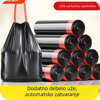 Vreća za smeće sa šnuralom, debela, velika, crna, plastična, za kućnu upotrebu, kuhinju i studentski dom, zatvaranje šnuralom