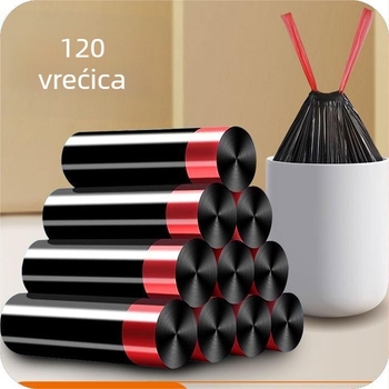 Vreća za smeće sa šnuralom, debela, velika, crna, plastična, za kućnu upotrebu, kuhinju i studentski dom, zatvaranje šnuralom