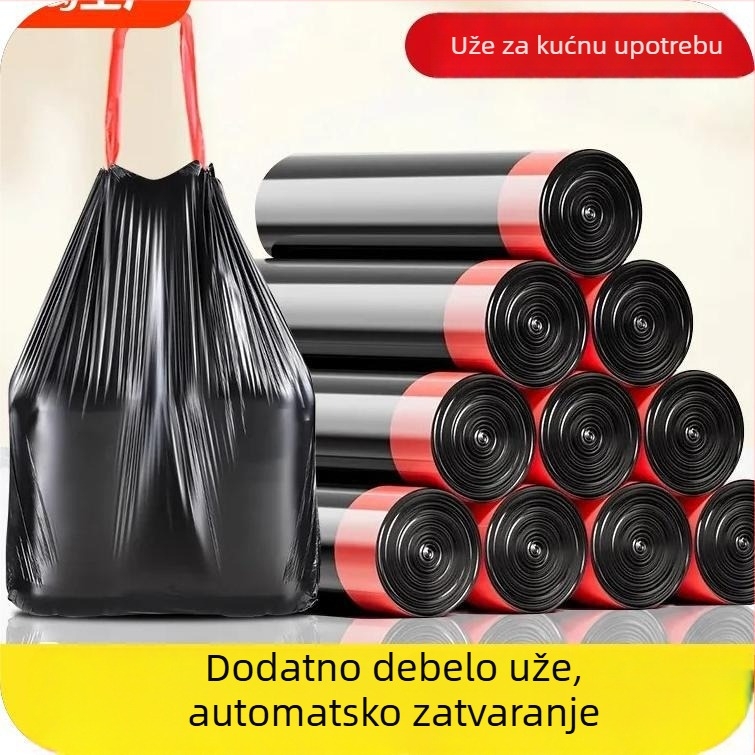 Vreća za smeće sa šnuralom, debela, velika, crna, plastična, za kućnu upotrebu, kuhinju i studentski dom, zatvaranje šnuralom
